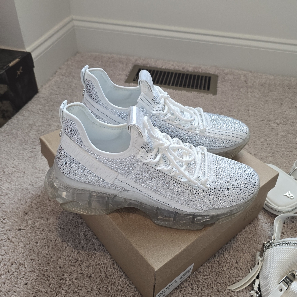Steve Madden Maxima Bling Fashion Sneakers, White, Womens Size 12